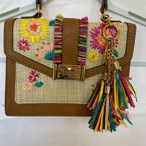 ALDO Floral Raffia Top Handle Crossbody Bag Boho Summer Handbag